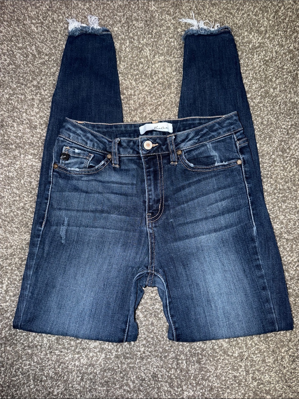 KanCan Indigo Stretch Skinny Jeans with Frayed Hems size 7/27